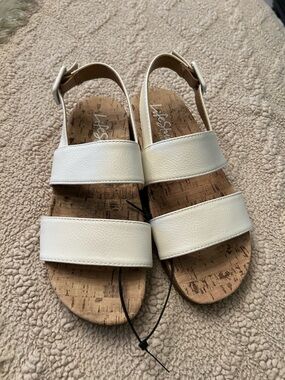 Life Stride White Cork-Style Double Strap Sandals